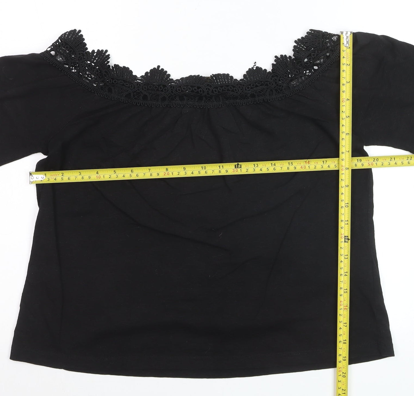 Lipsy Women Black Off Shoulder Lace Trim Blouse Size 10