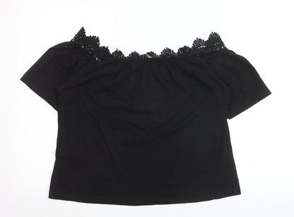 Lipsy Women Black Off Shoulder Lace Trim Blouse Size 10