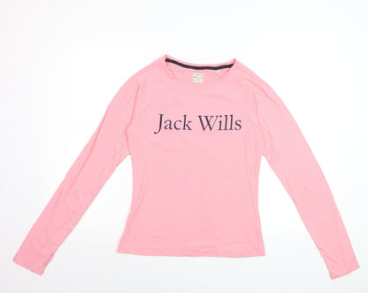 Jack Wills Womens Pink Long Sleeve Cotton Crew Neck T-Shirt UK 8