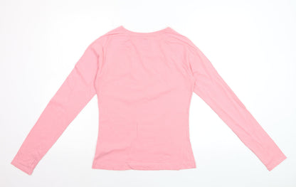 Jack Wills Womens Pink Long Sleeve Cotton Crew Neck T-Shirt UK 8