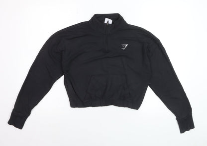 Gymshark Women's Black 1/4 Zip Cropped Pullover Sweatshirt Size M