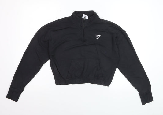 Gymshark Women's Black 1/4 Zip Cropped Pullover Sweatshirt Size M