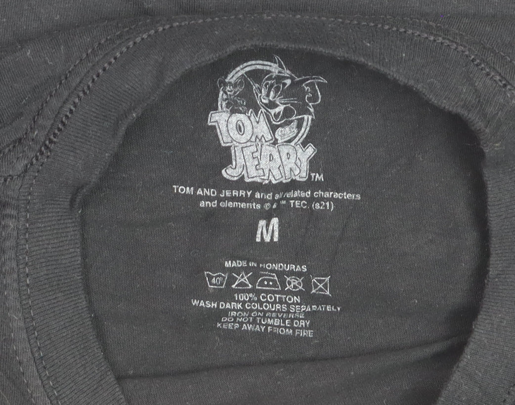 Tom & Jerry Men's Black Medium Cotton Graphic T-Shirt