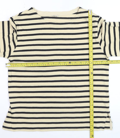 Jigsaw Women Beige Striped Long Sleeve Cotton Boat Neck Top S