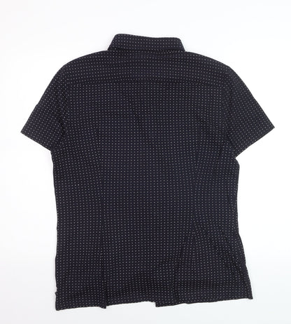 H&M Men's Black Short Sleeve Button-Up Shirt Size L Cotton Blend