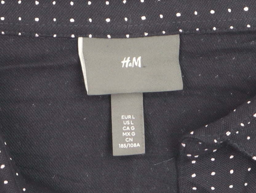 H&M Men's Black Short Sleeve Button-Up Shirt Size L Cotton Blend