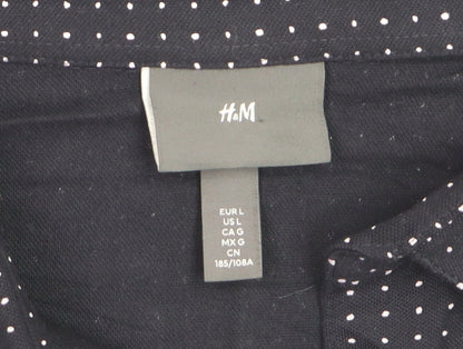 H&M Men's Black Short Sleeve Button-Up Shirt Size L Cotton Blend