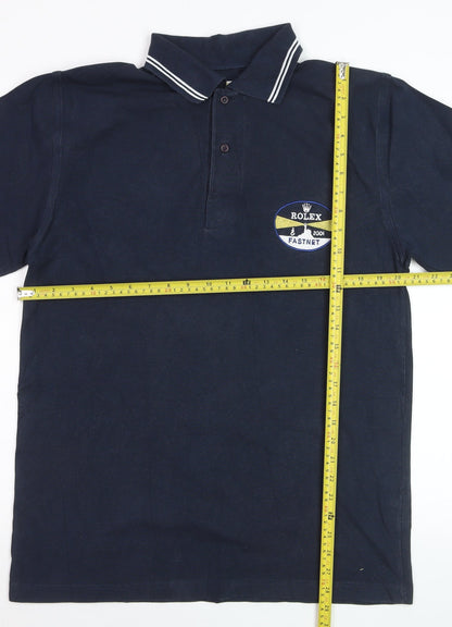 Rolex Men’s Blue Long Sleeve Polo Shirt Size L Nautical Embroidered