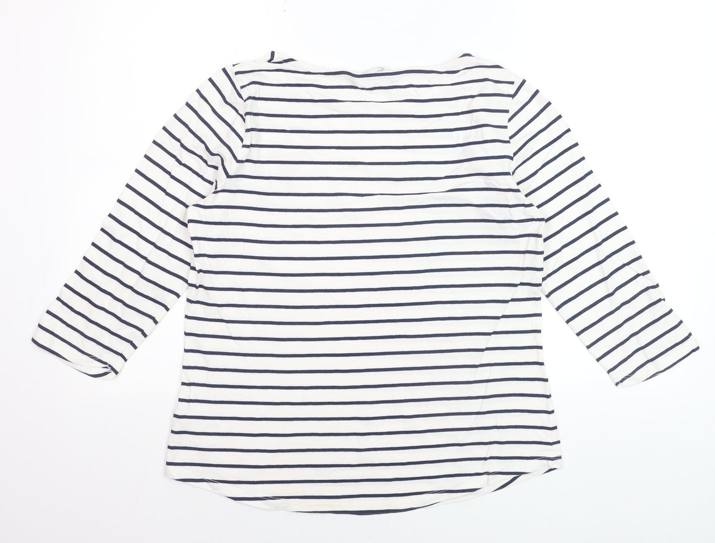 Crew Clothing Company Women's White Navy Striped Cotton Long Sleeve Top Size 14