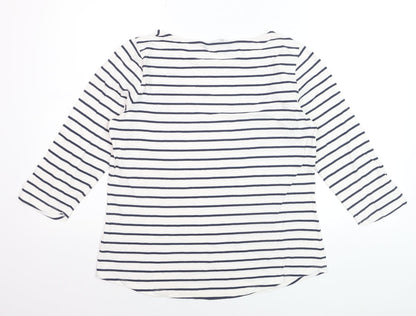Crew Clothing Company Women's White Navy Striped Cotton Long Sleeve Top Size 14