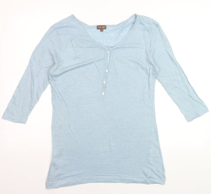 Phase Eight Women's Blue Linen 3/4 Sleeve Button T-Shirt Size 8