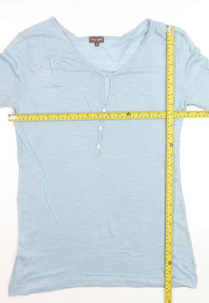 Phase Eight Women's Blue Linen 3/4 Sleeve Button T-Shirt Size 8