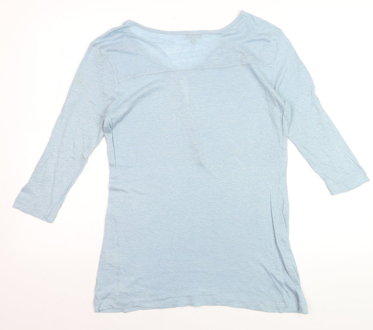 Phase Eight Women's Blue Linen 3/4 Sleeve Button T-Shirt Size 8