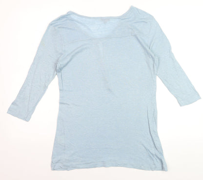Phase Eight Women's Blue Linen 3/4 Sleeve Button T-Shirt Size 8