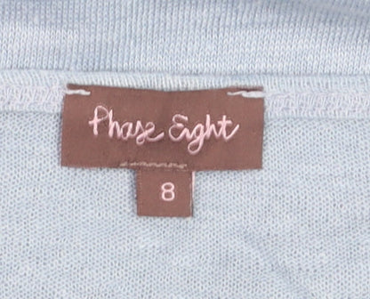 Phase Eight Women's Blue Linen 3/4 Sleeve Button T-Shirt Size 8