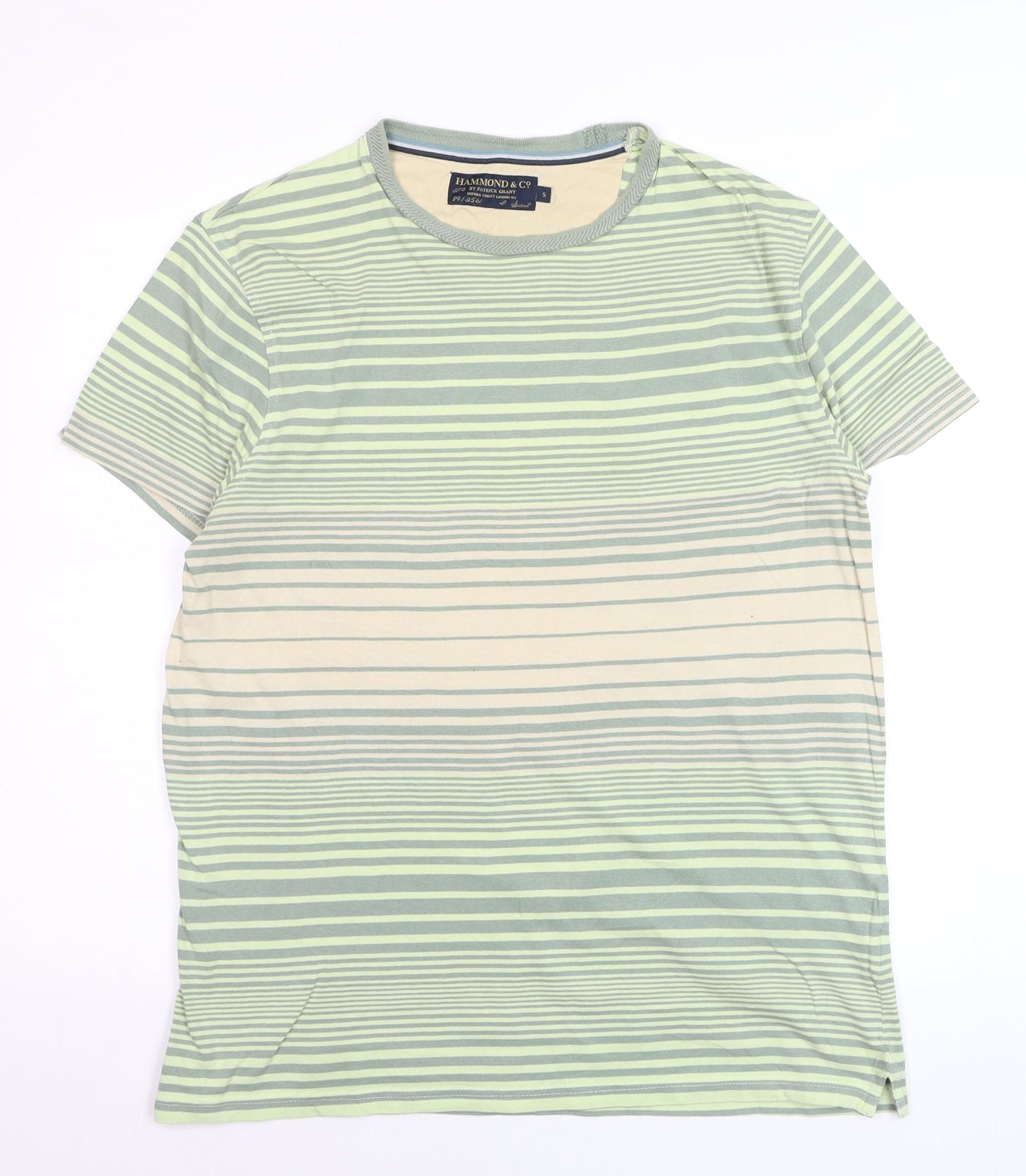 Hammond & Co Men’s Green Striped Cotton Crew Neck T-Shirt Size S
