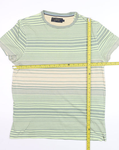 Hammond & Co Men’s Green Striped Cotton Crew Neck T-Shirt Size S