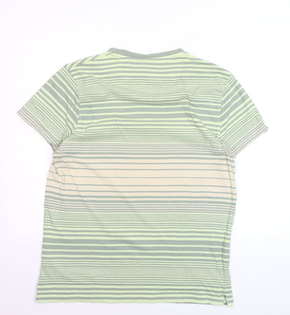 Hammond & Co Men’s Green Striped Cotton Crew Neck T-Shirt Size S