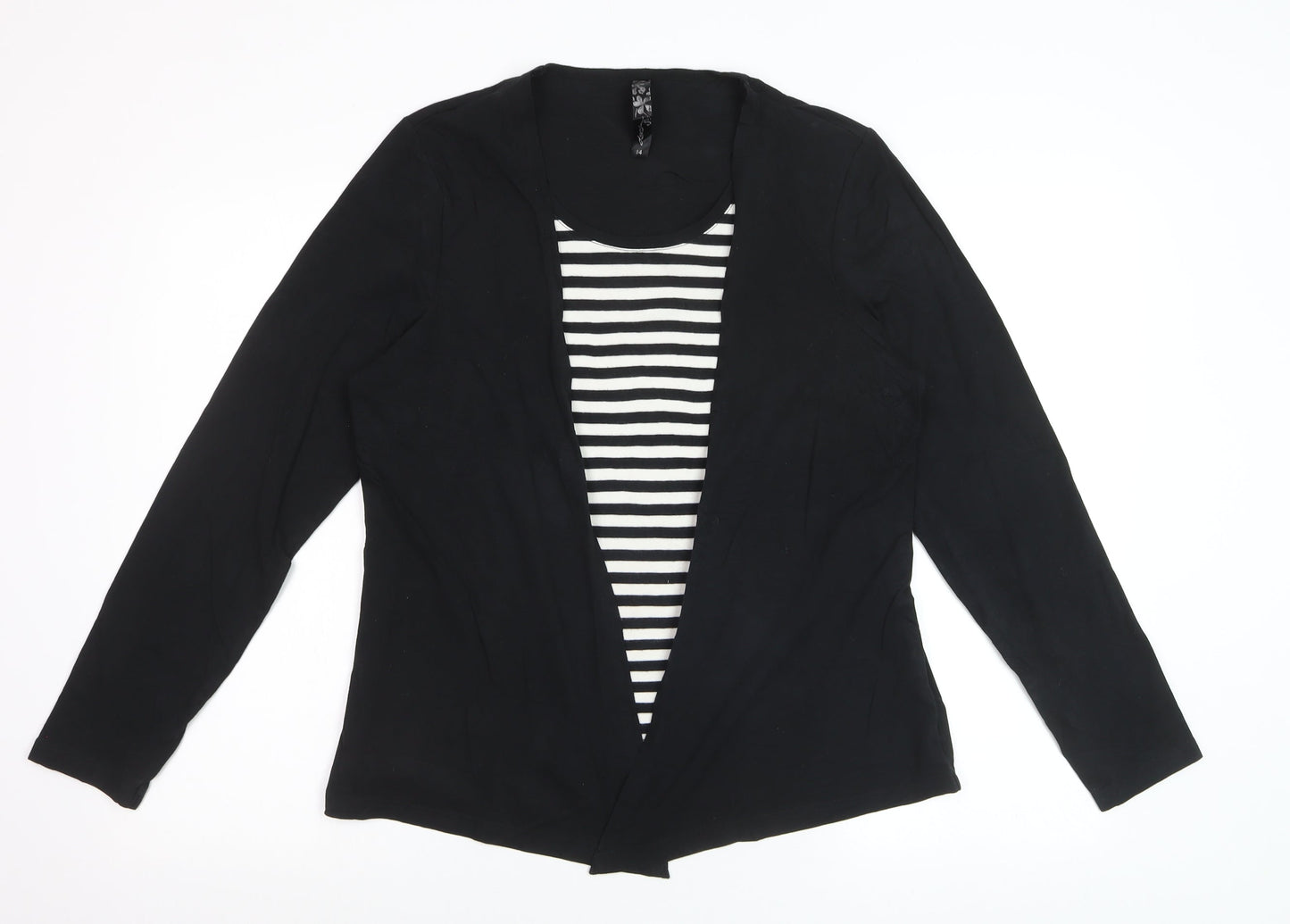 Asoy Women Black Size 14 Cardigan with Striped Mock Insert