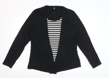 Asoy Women Black Size 14 Cardigan with Striped Mock Insert