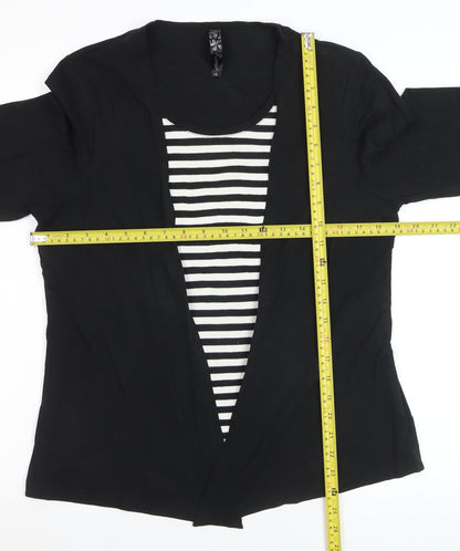Asoy Women Black Size 14 Cardigan with Striped Mock Insert