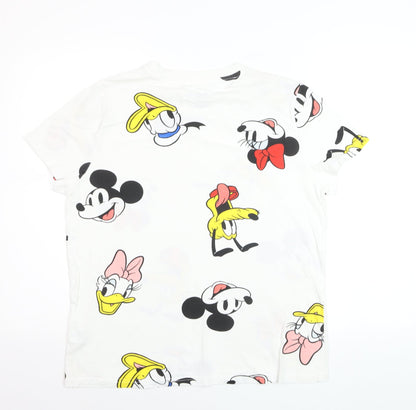 Disney Womens White Cartoon Print Cotton T-Shirt Size S