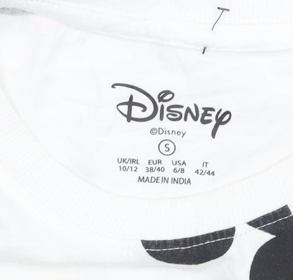 Disney Womens White Cartoon Print Cotton T-Shirt Size S
