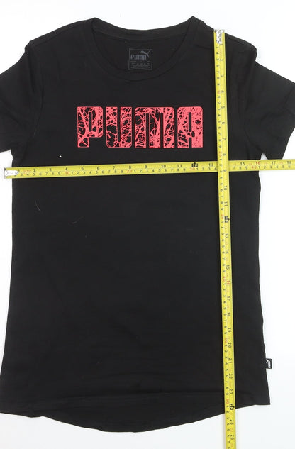 Puma Womens Black Crew Neck Short Sleeve Basic T-Shirt Size 10