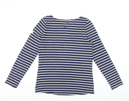 Joules Women Blue Striped Long Sleeve Boat Neck Cotton T-Shirt Size 10