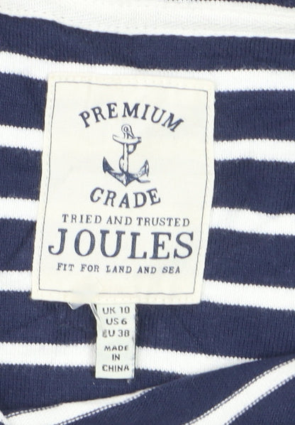 Joules Women Blue Striped Long Sleeve Boat Neck Cotton T-Shirt Size 10