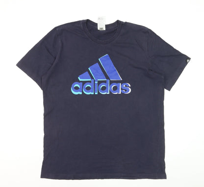 Adidas Men's Navy Blue Large Crew Neck Short Sleeve Graphic T-Shirt