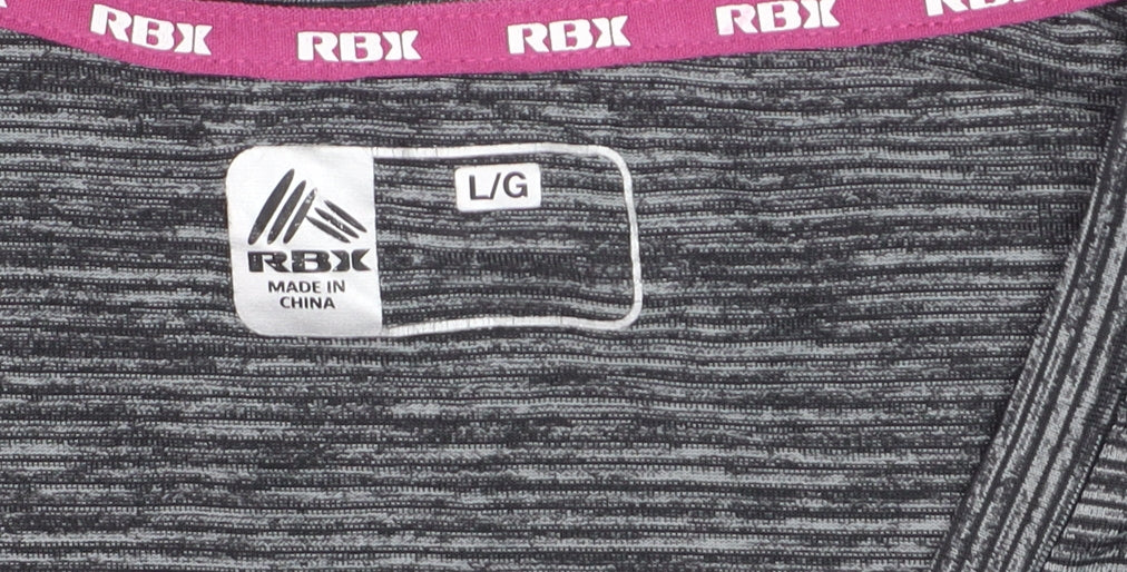 RBX Women Grey V-Neck Short Sleeve Athletic T-Shirt Size L