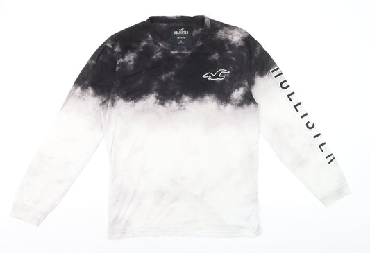 Hollister Men's Black Tie-Dye Long Sleeve Cotton Top Size S