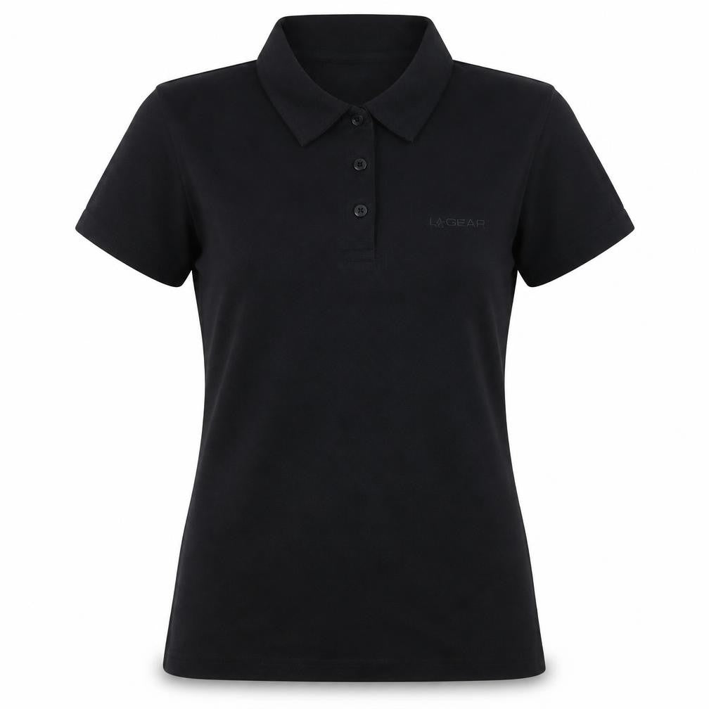 LA Gear Womens Black Polo Shirt Size 12 Short Sleeve Stretch Top