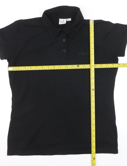 LA Gear Womens Black Polo Shirt Size 12 Short Sleeve Stretch Top