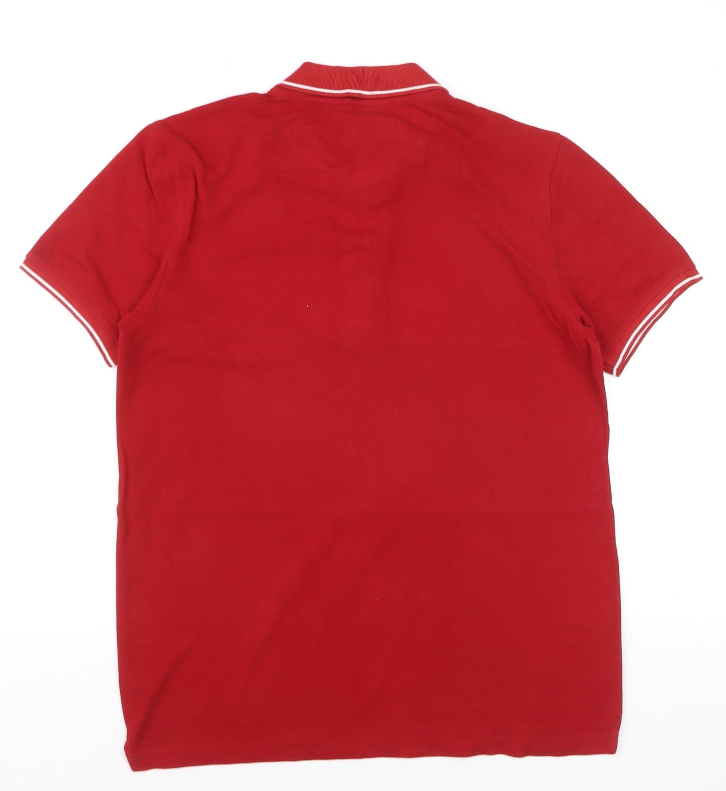 Max Men's Red and Navy Colourblock Short Sleeve Polo Shirt M