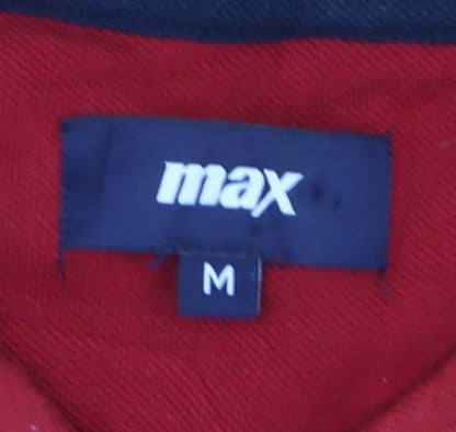 Max Men's Red and Navy Colourblock Short Sleeve Polo Shirt M