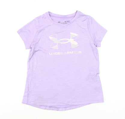 Under Armour Girls Purple Short Sleeve HeatGear Logo T-Shirt YSM