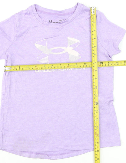 Under Armour Girls Purple Short Sleeve HeatGear Logo T-Shirt YSM