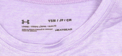 Under Armour Girls Purple Short Sleeve HeatGear Logo T-Shirt YSM