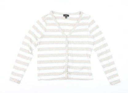 Lipsy Women’s Beige White Striped Cardigan UK 12 V-Neck Knit