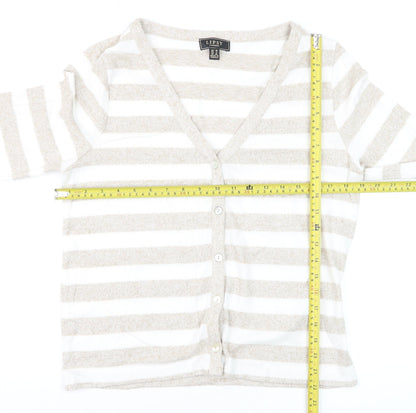 Lipsy Women’s Beige White Striped Cardigan UK 12 V-Neck Knit