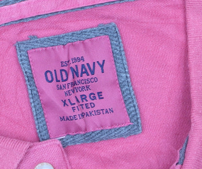 Old Navy Men's Pink XL Fitted Cotton Polo Shirt Casual Summer