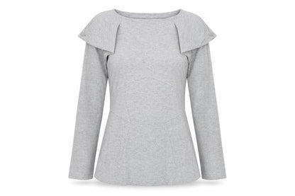 Karen Millen Womens Grey Long Sleeve Boat Neck Slim Fit Blouse Size 8