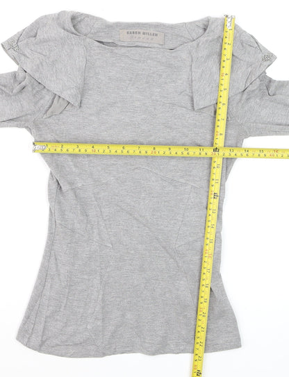 Karen Millen Womens Grey Long Sleeve Boat Neck Slim Fit Blouse Size 8