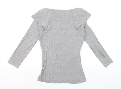 Karen Millen Womens Grey Long Sleeve Boat Neck Slim Fit Blouse Size 8