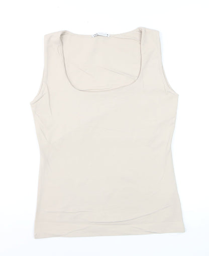 Zara Women Beige Sleeveless Stretch Tank Top L