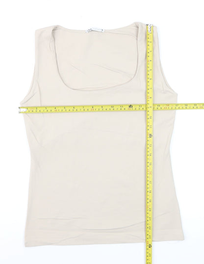 Zara Women Beige Sleeveless Stretch Tank Top L