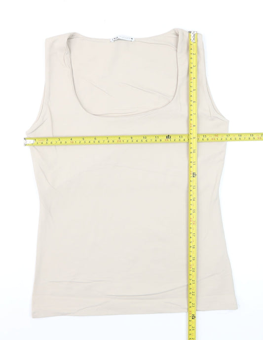 Zara Women Beige Sleeveless Stretch Tank Top L
