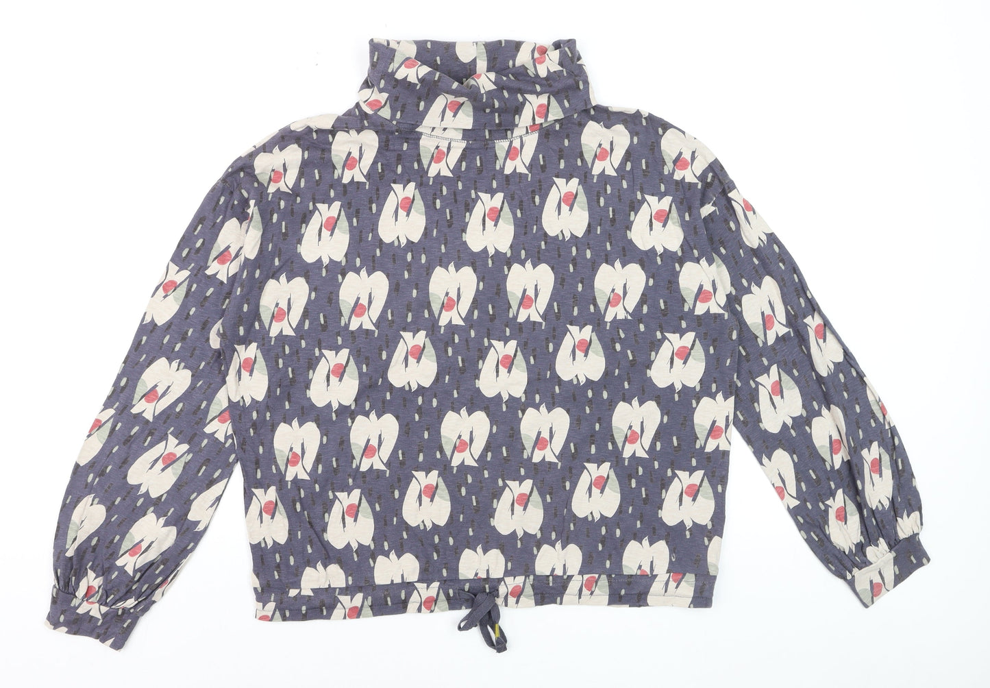 White Stuff Women's Blue Floral Cotton Roll Neck Blouse UK 8